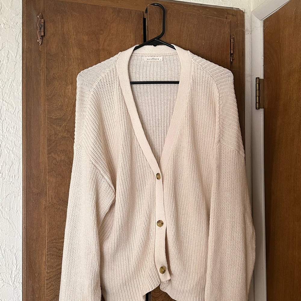 Soft Knit Cream Button-Front Cardigan Sweater